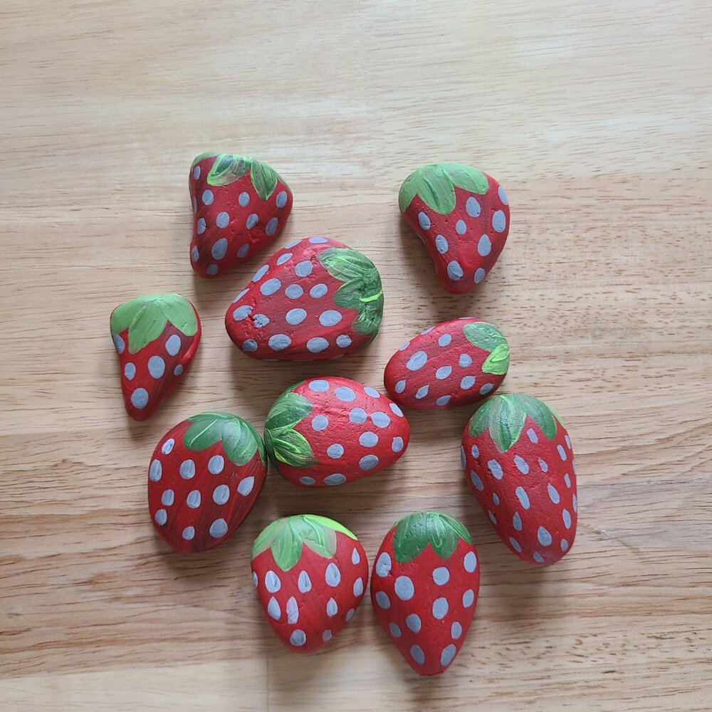 10 Pack Assorted Strawberry Painted Rocks Variety PACK OF 10 ROCKS (10 Count)